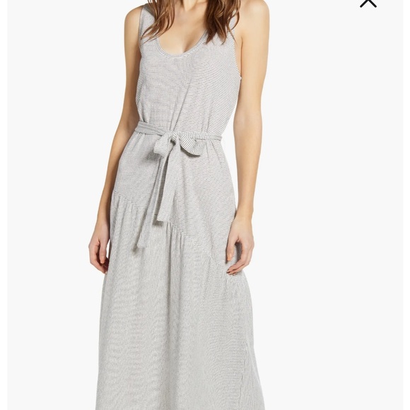 Lucky brand Eliza Stripe Belted Sleeveless Cotton Blend Maxi Dress M nautical - Picture 1 of 13
